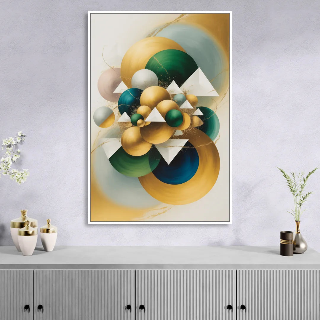Opulent Floating Forms Gold Abstract Living Room - White Canvas Wall Art