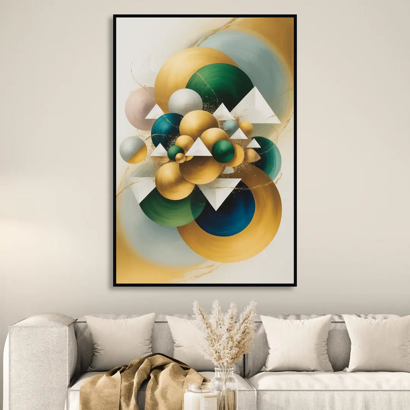Opulent Floating Forms Gold Abstract Living Room - Black Canvas Wall Art