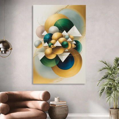 Opulent Floating Forms Gold Abstract Sitting Room - Canvas Wall Art