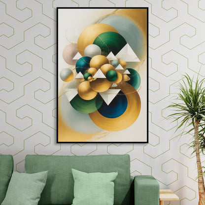 Opulent Floating Forms Gold Abstract Sitting Room - Black Canvas Wall Art