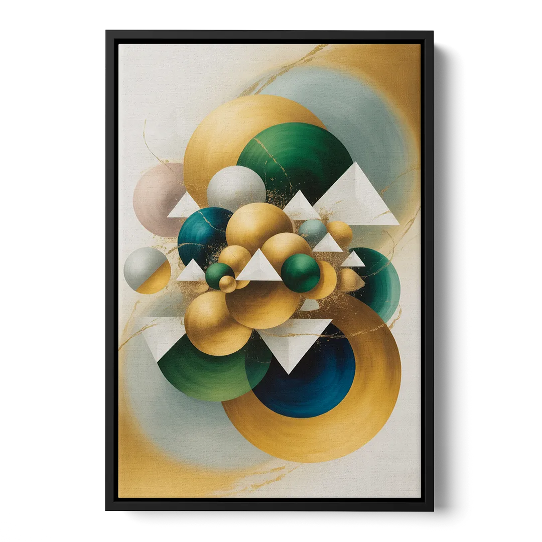 Opulent Floating Forms Gold Abstract Front - Black Canvas Wall Art