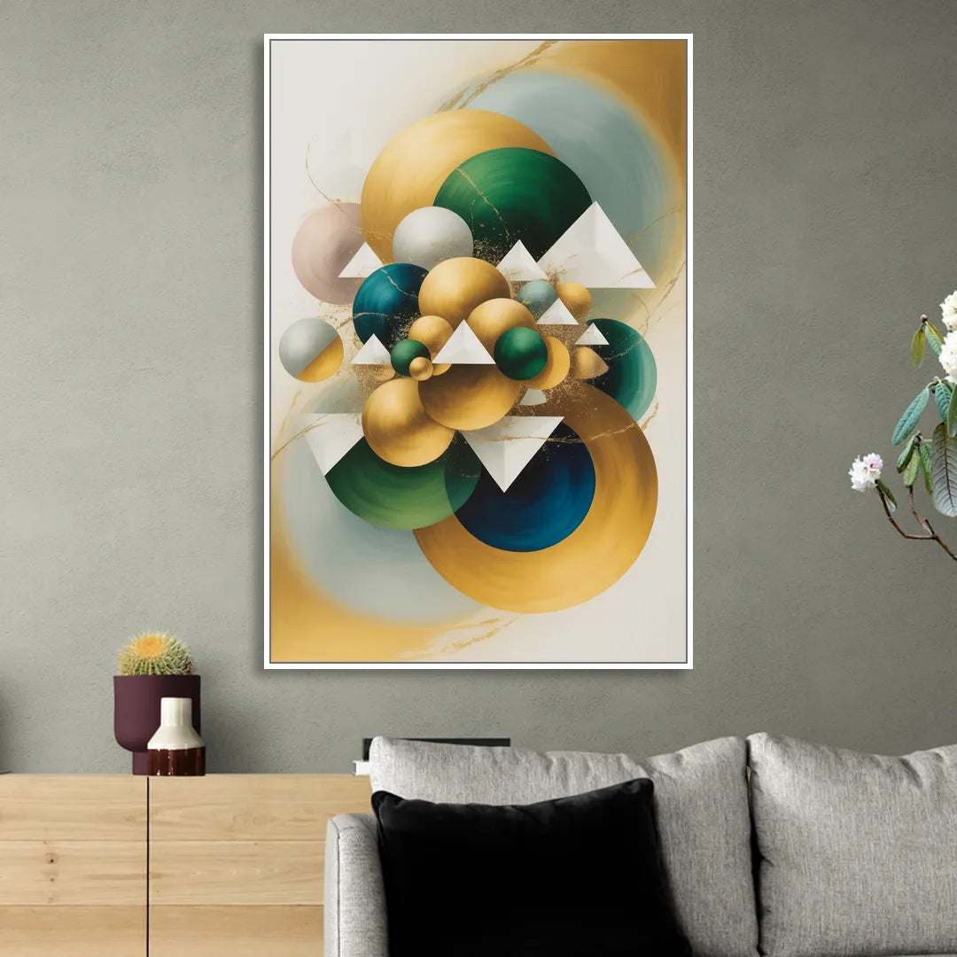 Opulent Floating Forms Gold Abstract Sitting Room - White Canvas Wall Art