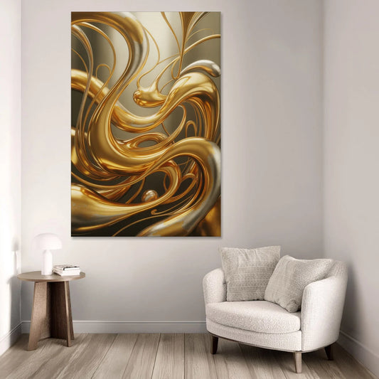 Opulent Flow Gold Abstract - Canvas Wall Art - Sofa - 40x60