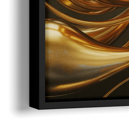 Opulent Flow Gold Abstract - Close-Up Black Frame Canvas