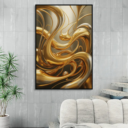 Opulent Flow Gold Abstract Sitting Room - Black Canvas Wall Art