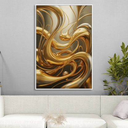Opulent Flow Gold Abstract Sitting Room - White Canvas Wall Art