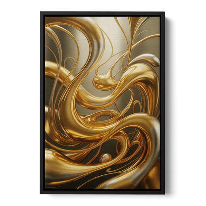 Opulent Flow Gold Abstract - Black Frame Canvas