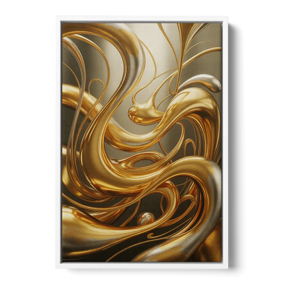 Opulent Flow Gold Abstract - White Frame Canvas