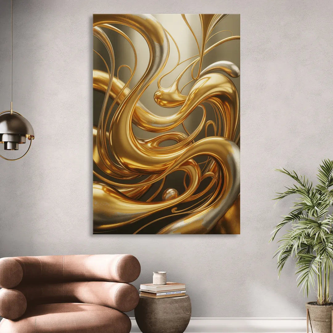 Opulent Flow Gold Abstract Living Room - Canvas Wall Art