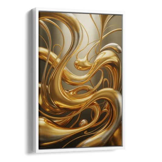 Opulent Flow Gold Abstract Side - White Canvas Wall Art