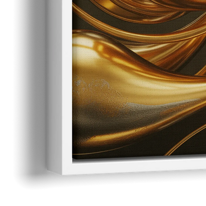 Opulent Flow Gold Abstract - Close-Up White Frame Canvas