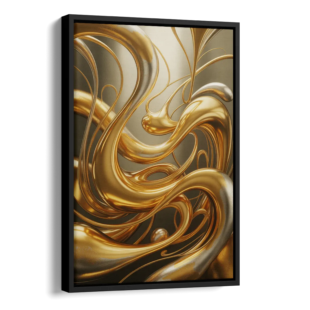 Opulent Flow Gold Abstract Side - Black Canvas Wall Art