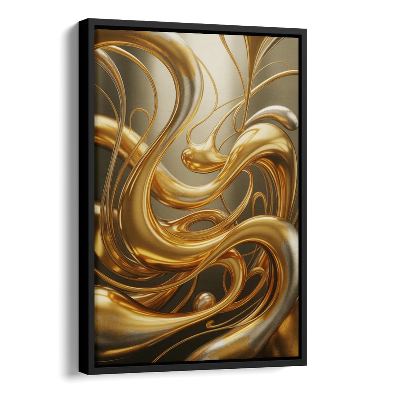 Opulent Flow Gold Abstract Side - Black Canvas Wall Art