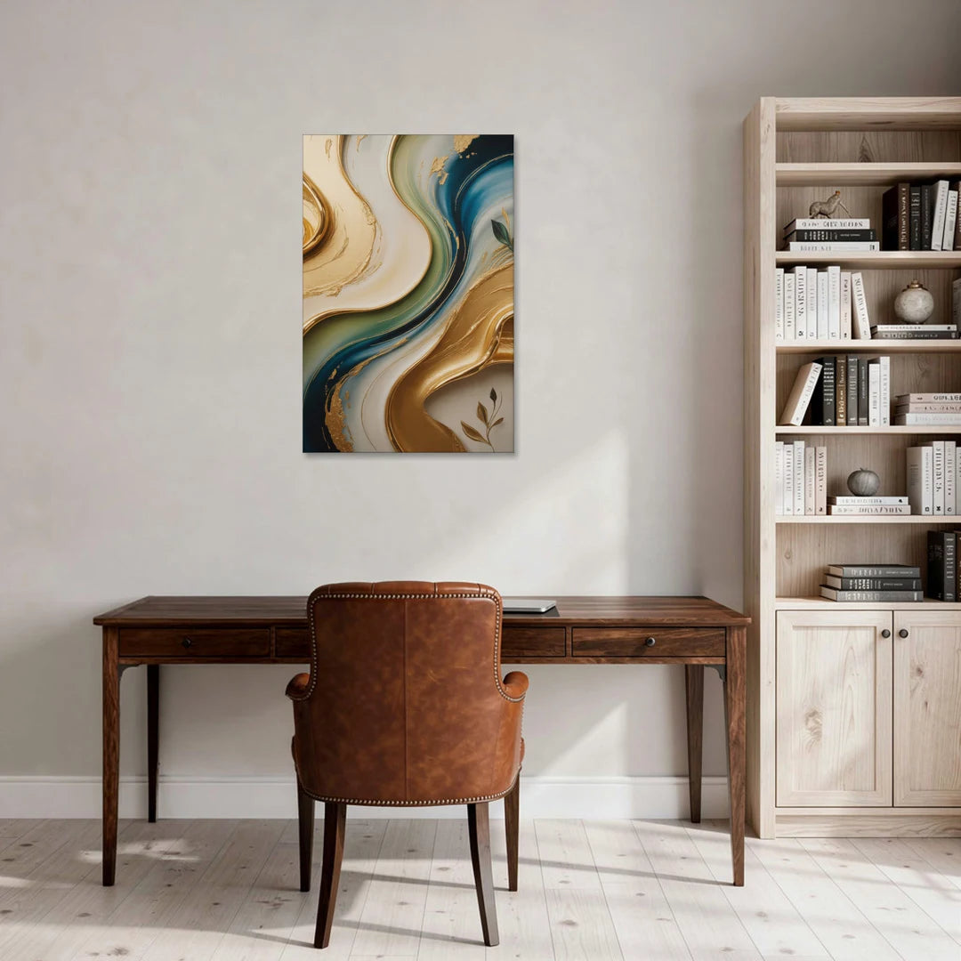 Opulent Flowing Forms Gold Abstract - Canvas Wall Art - Office - 24x36