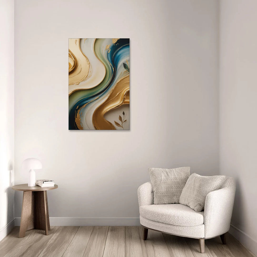 Opulent Flowing Forms Gold Abstract - Canvas Wall Art - Sofa - 24x36