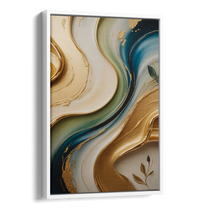 Opulent Flowing Forms Gold Abstract Side - White Canvas Wall Art