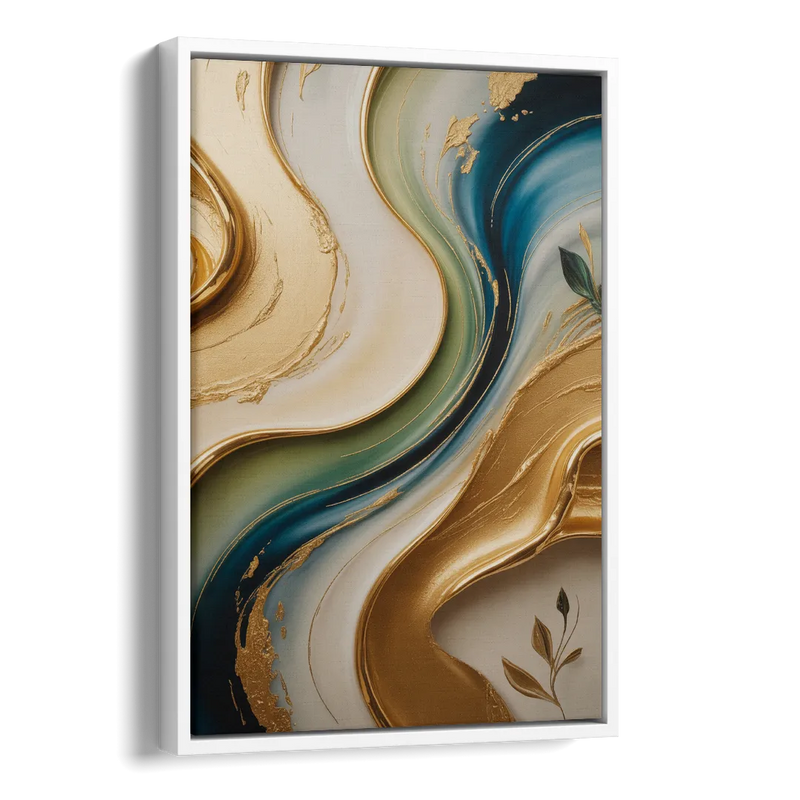 Opulent Flowing Forms Gold Abstract Side - White Canvas Wall Art