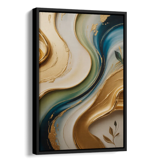Opulent Flowing Forms Gold Abstract Side - Black Canvas Wall Art