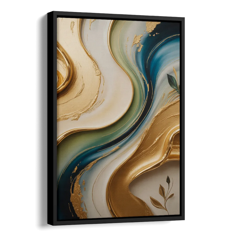 Opulent Flowing Forms Gold Abstract Side - Black Canvas Wall Art