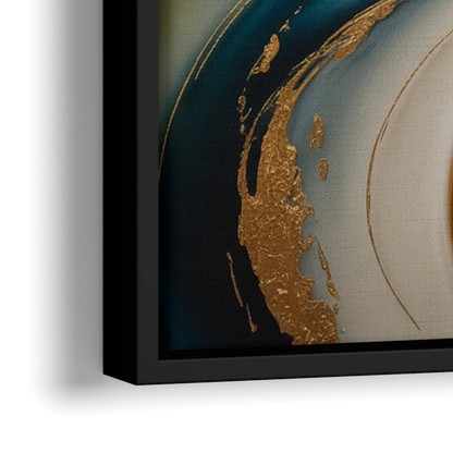 Opulent Flowing Forms Gold Abstract - Close-Up Black Frame Canvas