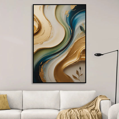 Opulent Flowing Forms Gold Abstract Sitting Room - Black Canvas Wall Art