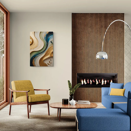 Opulent Flowing Forms Gold Abstract - Canvas Wall Art Living Room
