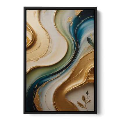 Opulent Flowing Forms Gold Abstract Front - Black Canvas Wall Art