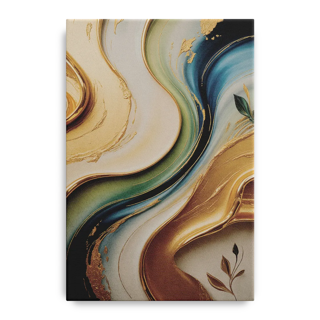 Opulent Flowing Forms Gold Abstract Front - Canvas Wall Art