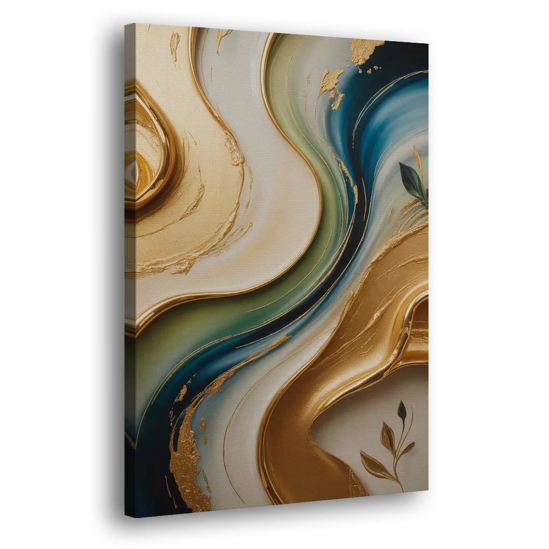 Opulent Flowing Forms Gold Abstract Side - Canvas Wall Art
