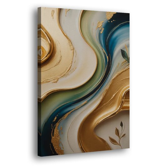 Opulent Flowing Forms Gold Abstract Side - Canvas Wall Art