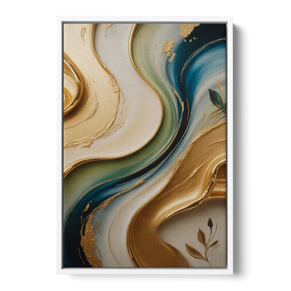 Opulent Flowing Forms Gold Abstract Front - White Canvas Wall Art
