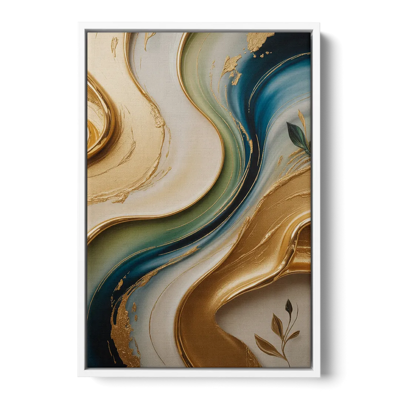 Opulent Flowing Forms Gold Abstract Front - White Canvas Wall Art