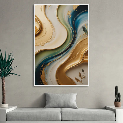 Opulent Flowing Forms Gold Abstract Sitting Room - White Canvas Wall Art