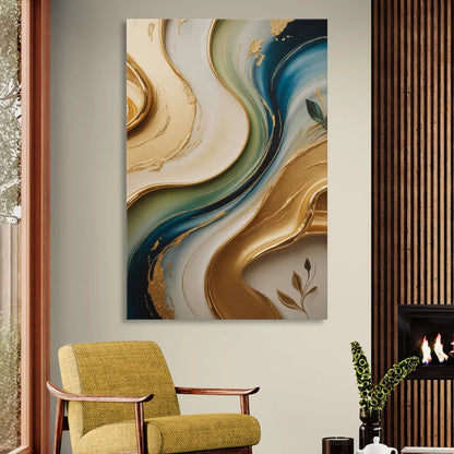Opulent Flowing Forms Gold Abstract Living Room - Canvas Wall Art