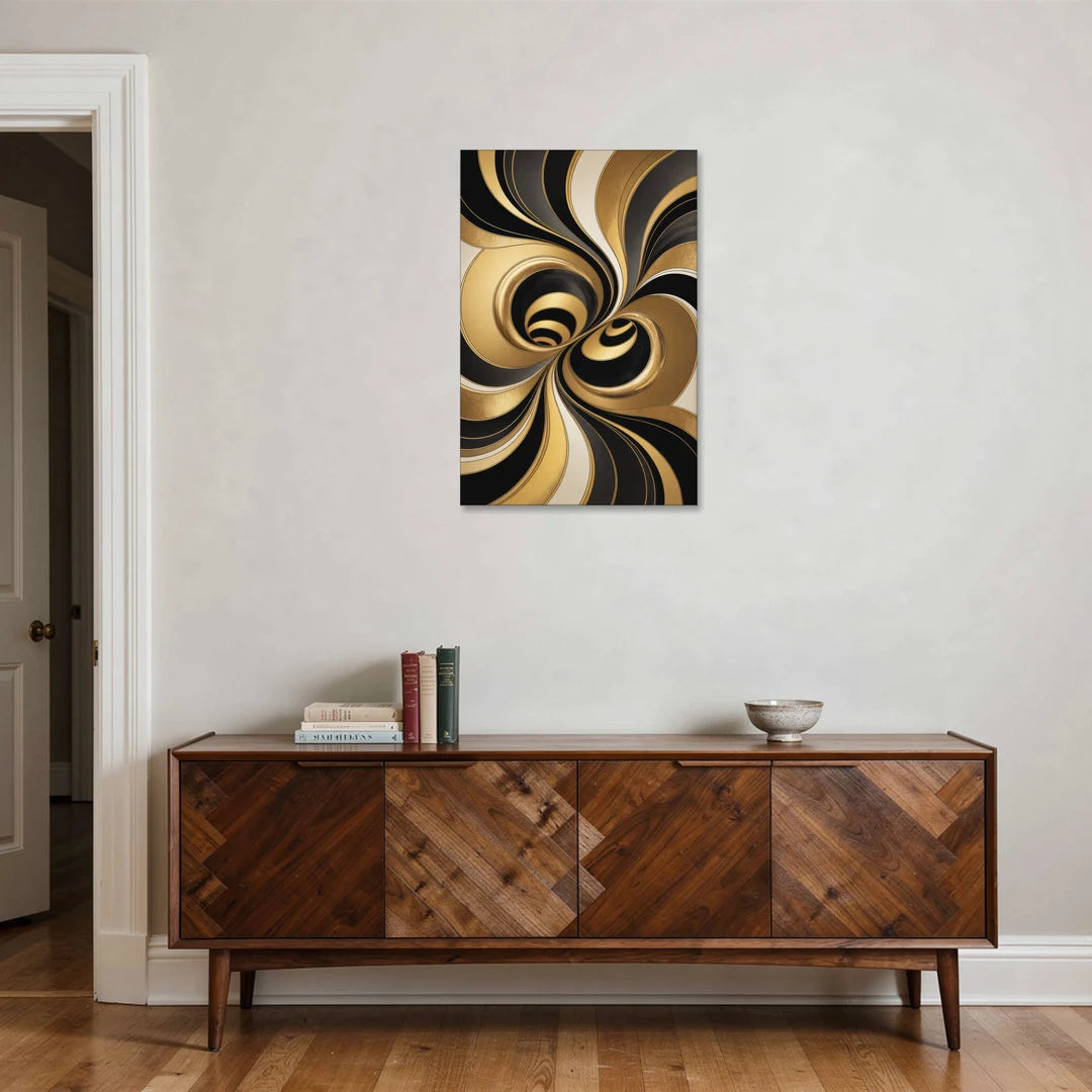 Opulent Fluidity in Black and Gold Abstract - Canvas Wall Art - Coffee Table - 24x36