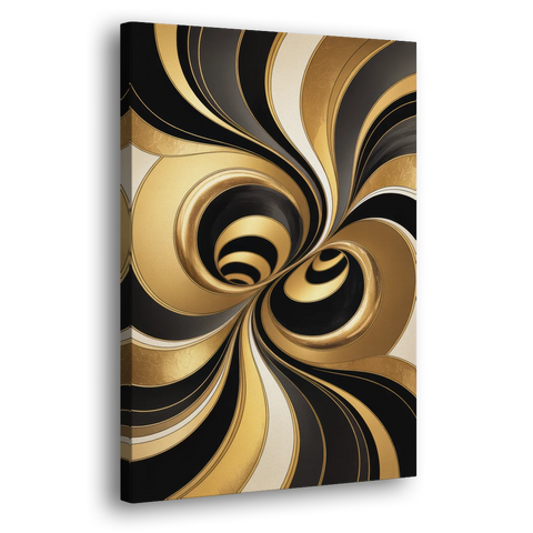 Opulent Fluidity in Black and Gold Abstract - Canvas Wall Art - Side