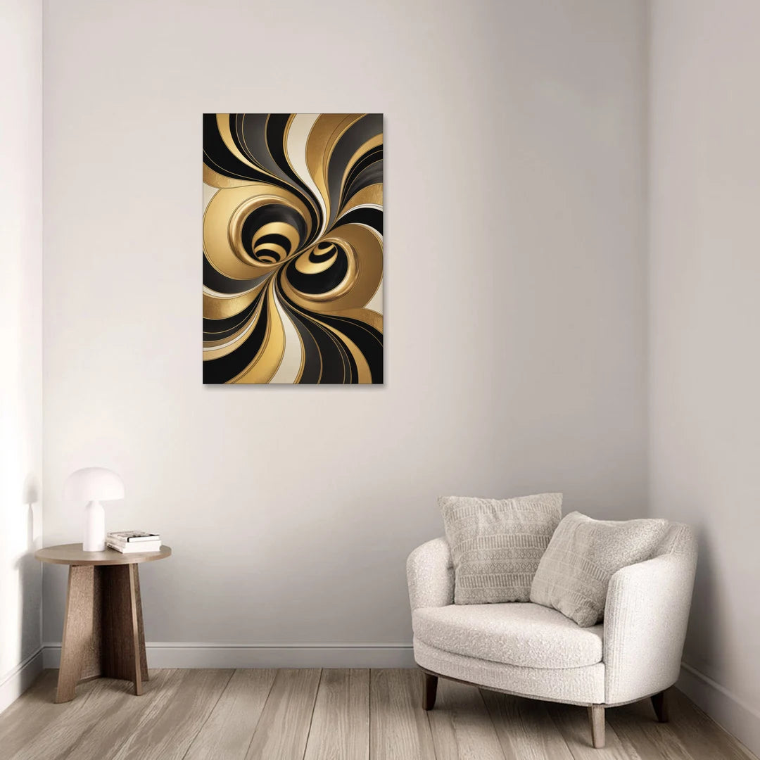 Opulent Fluidity in Black and Gold Abstract - Canvas Wall Art - Sofa - 24x36
