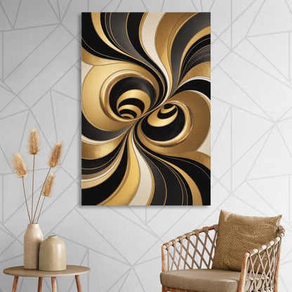 Opulent Fluidity in Black and Gold Abstract Living Room - Canvas Wall Art