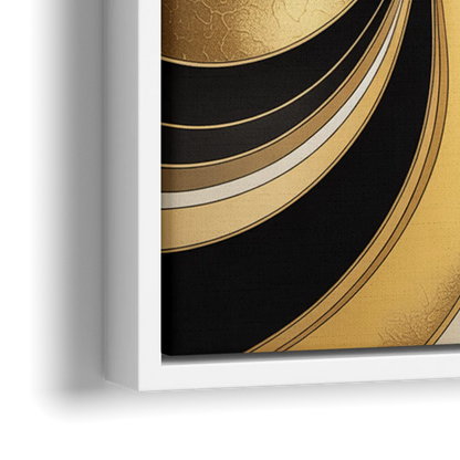 Opulent Fluidity in Black and Gold Abstract - Close-Up White Frame Canvas