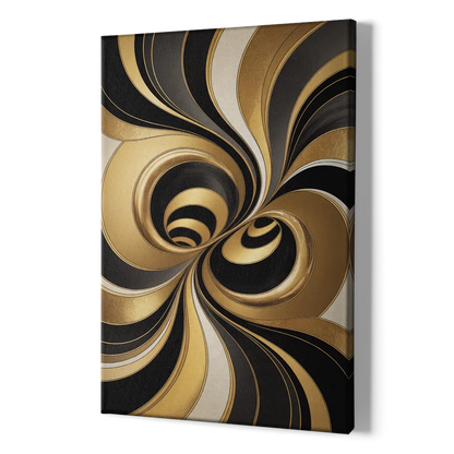 Opulent Fluidity in Black and Gold Abstract - Canvas Print Art Sides
