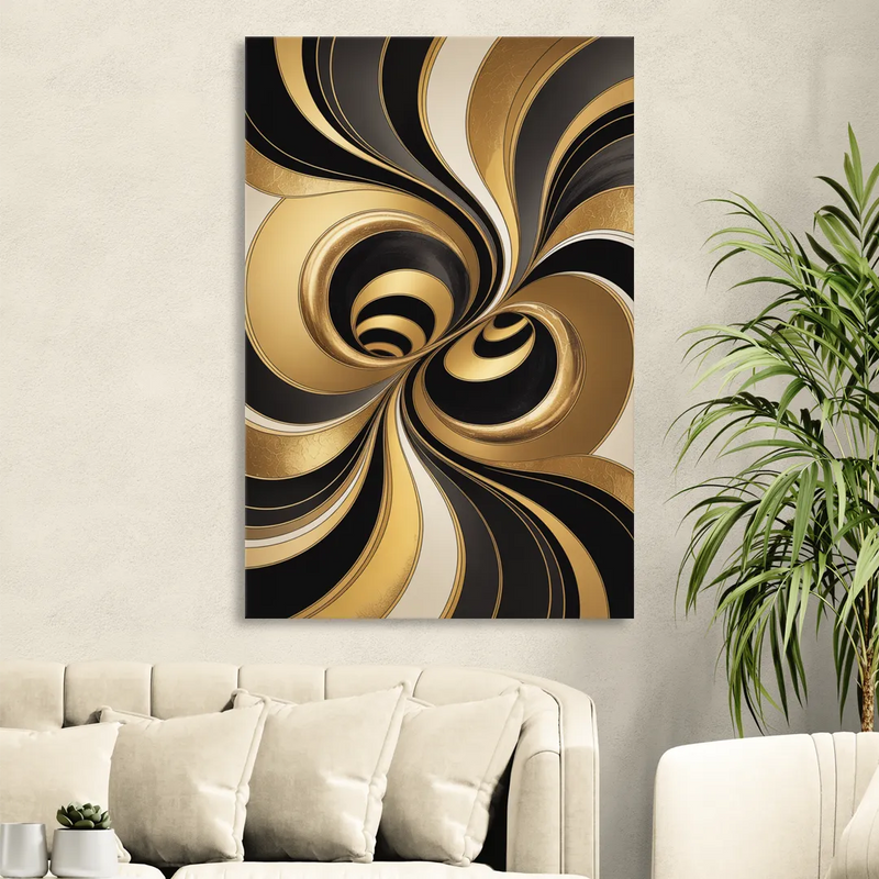 Opulent Fluidity in Black and Gold Abstract Sitting Room - Canvas Wall Art