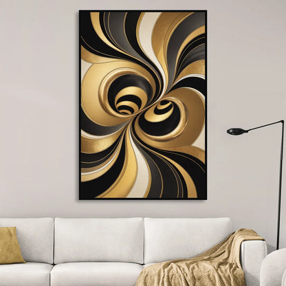 Opulent Fluidity in Black and Gold Abstract Living Room - Black Canvas Wall Art