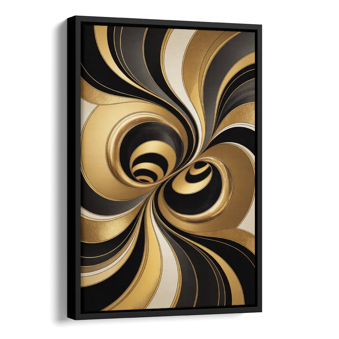 Opulent Fluidity in Black and Gold Abstract Side - Black Canvas Wall Art