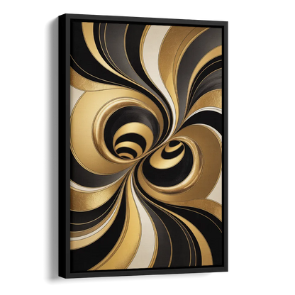 Opulent Fluidity in Black and Gold Abstract Side - Black Canvas Wall Art