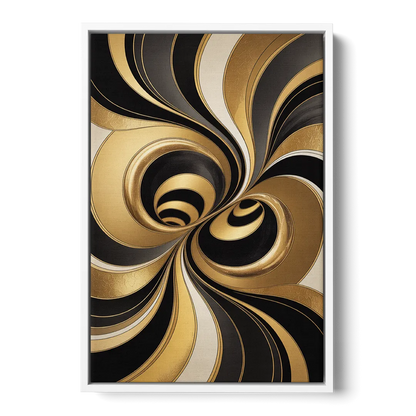 Opulent Fluidity in Black and Gold Abstract - White Frame Canvas