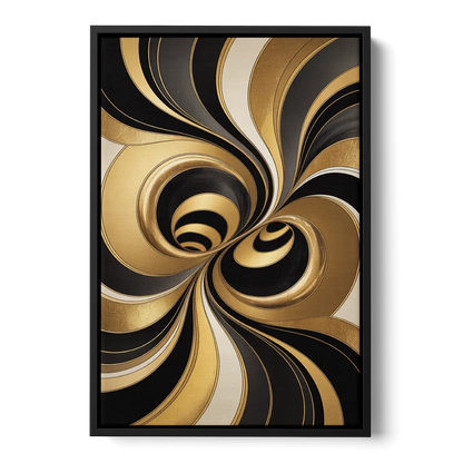 Opulent Fluidity in Black and Gold Abstract - Black Frame Canvas