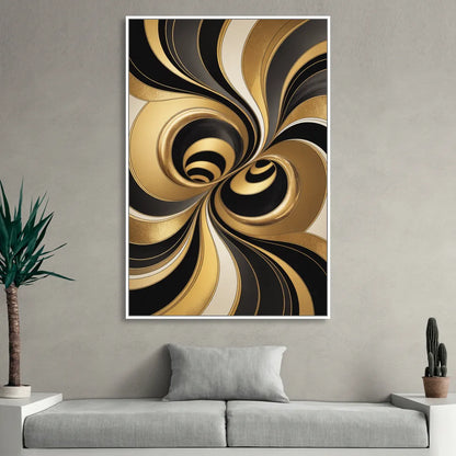 Opulent Fluidity in Black and Gold Abstract Living Room - White Canvas Wall Art