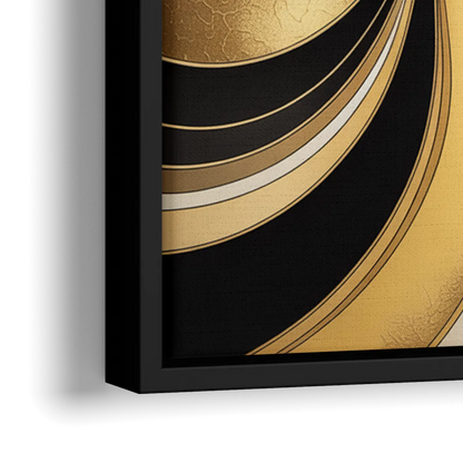 Opulent Fluidity in Black and Gold Abstract - Close-Up Black Frame Canvas