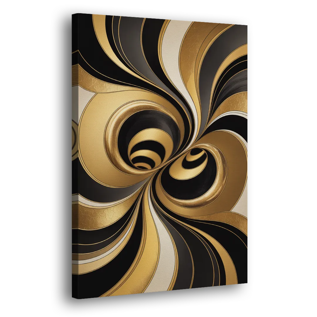 Opulent Fluidity in Black and Gold Abstract Side - Canvas Wall Art