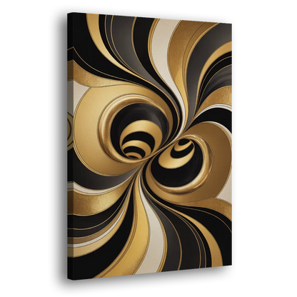 Opulent Fluidity in Black and Gold Abstract Side - Canvas Wall Art